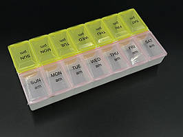 Органайзер для таблеток на 14 відділень "Рожевий+Жовтий" 180х90х30мм