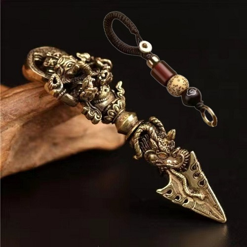 Вінтажний мідний латунний брелок підвіска для ключів з пестом у вигляді стовбура Ганеша