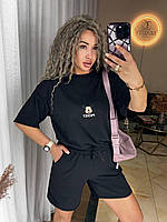 Летний женский прогулочный спортивный костюм Микки Маус из двунитки футболка и шорты