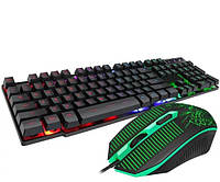 Проводная клавиатура и мышь с подсветкой игровая на 104 клавиши с защитой от проникновения воды USB e.m
