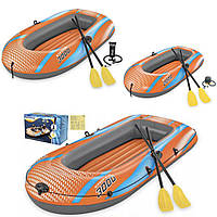 Надувная лодка с ручным насосом и 2 веслами Bestway 61145 Оранжевая Надувная лодка для отдыха