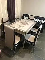 Обеденный комплект, стол стеклянный для кухни 130*80 см вставка 40 см и 6 стульев, Турция