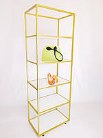 Стійка стелаж золота з полицями для магазину одягу, взуття, шафа відкрита