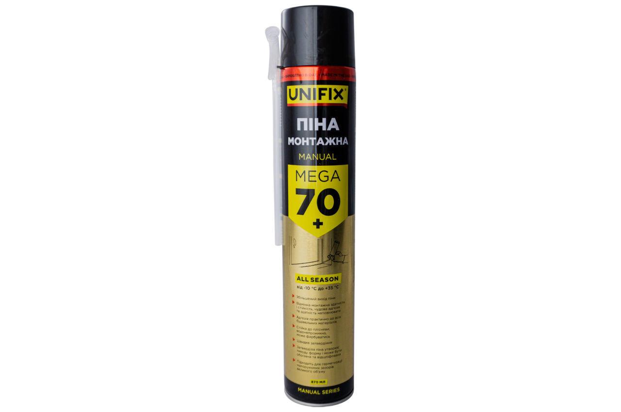 Піна монтажна ручна Всесезонна MEGA 70л+ 870 мл "UNIFIX" 951247, фото 1