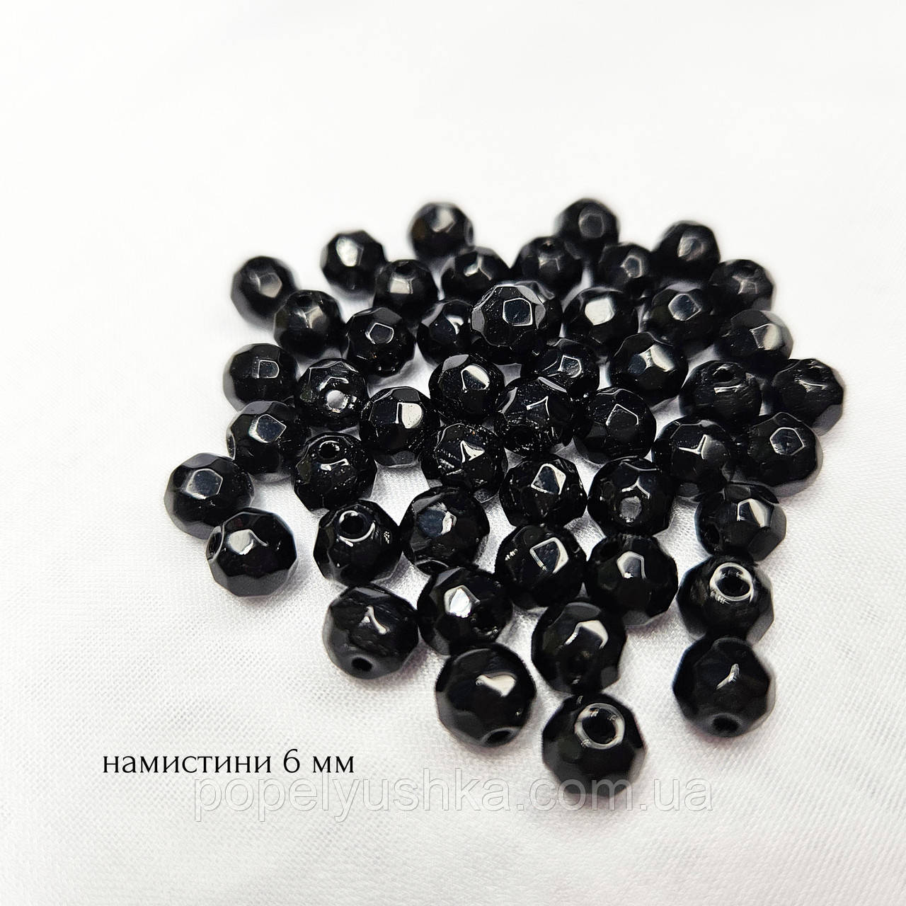 Намистини скляніи 6 мм грановані  Чорні (20 шт.), фото 1