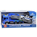 Іграшка евакуатор з поліцейською машинкою Wenyi інерційний зі світлозвуковими ефектами Синій (60527), фото 6