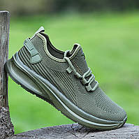 Кроссовки мужские хаки зеленые весенние летние тканевые Кросівки чоловічі хакі весняні літні (Код: Р3355)