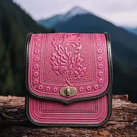 Жіноча шкіряна сумка ручної роботи модна карпатська рожева