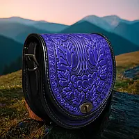 Женская карпатская сумка из натуральной кожи ручной работы "Калина" синяя