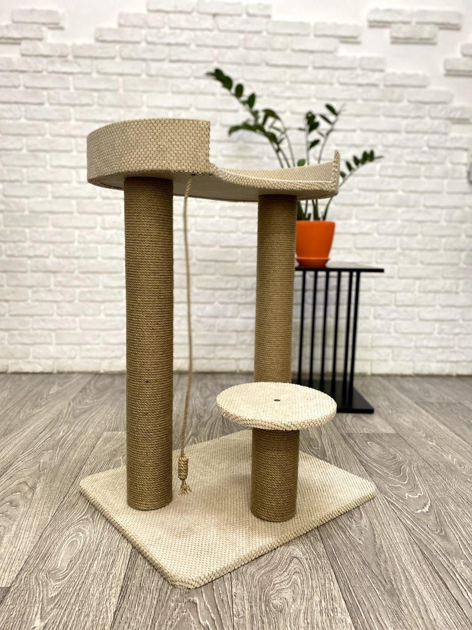 Кігтеточка з лежанкою для кішок бежева 85*50*60 см Шоколадний, фото 1
