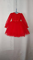 Детское праздничное платье с пышной фатиновой юбкой, 3-4 года Красный