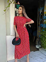 Женское летнее штапельное платье с талией на резинке размеры 42-48
