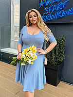 Женское нарядное платье рубчик мустанг батал Мод.974-58 голубой, 50-52