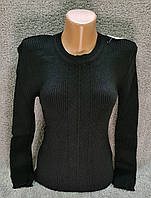 Женский свитер с круглым воротом, кофта однотонная черный