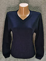 Женский свитер с воротом мыс, кофта однотонная темно-синий