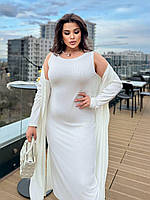 Женское стильное платье + кардиган батал Мод.973- 58 молоко, 50-52