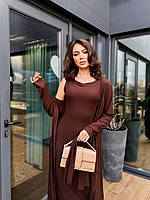 Женское стильное платье + кардиган батал Мод.973- 58 шоколад, 50-52