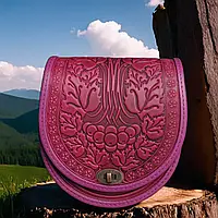 Жіноча сумка в карпатському стилі "Калина" з натуральної шкіри стильна на ремінці