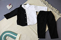 Детский вельветовий праздничной костюм для мальчика (штани+рубашка+пиджак) Черний белий MROU