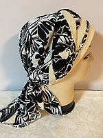 Летняя бандана-шапка-косынка-тюрбан-чалма с объёмной драпировкой чёрно-белый с бежевой окантовкой