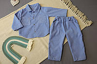 Детский вельветовий праздничной костюм для мальчика (штани+рубашка) Голубой MROU
