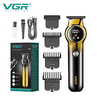 Аккумуляторная машинка для стрижки волос VGR V-989 триммер с 3 насадками и LED дисплеем 9095