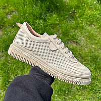 Літні жіночі бежеві кросівки у перфорацію з натуральної шкіри від виробника La Pinta