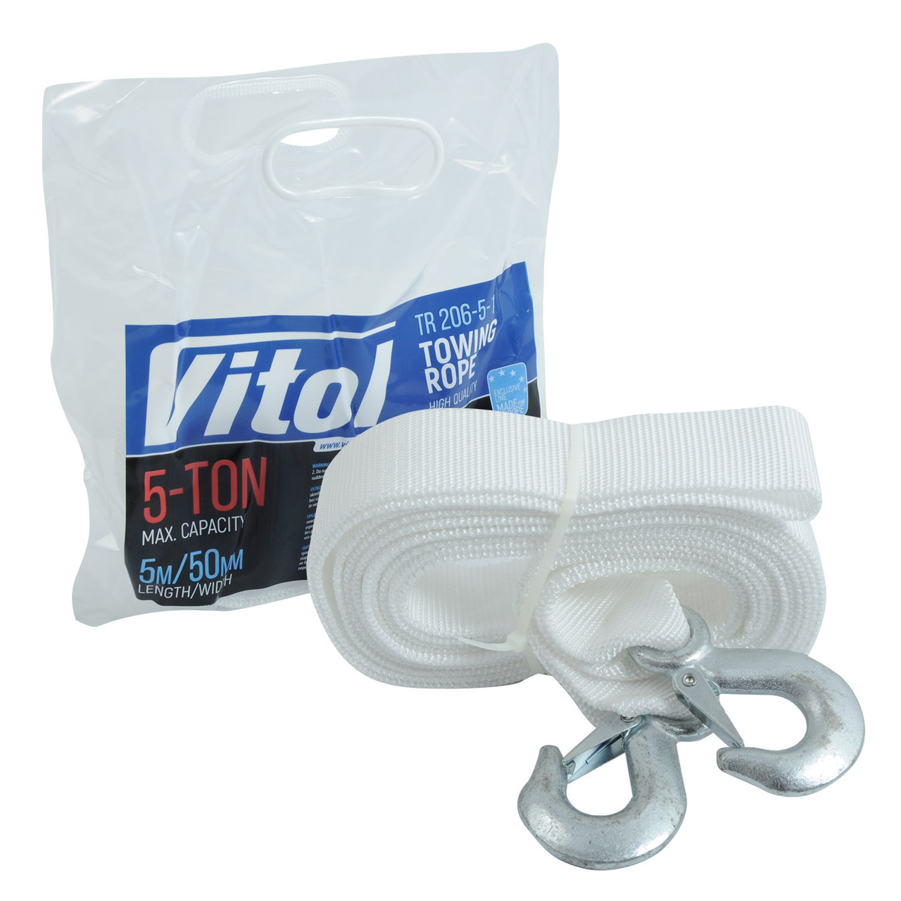 Трос буксирувальний 5 т 5,0м "Vitol" 2крюка/кулик/білий/50 мм (TP-206-5-1) Євро Стандарт (ЕС)
