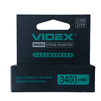 Батарея акумуляторна 18650 Li  Ion VIDEX (3400mAh) 3,7V/+ Захист/блістер
