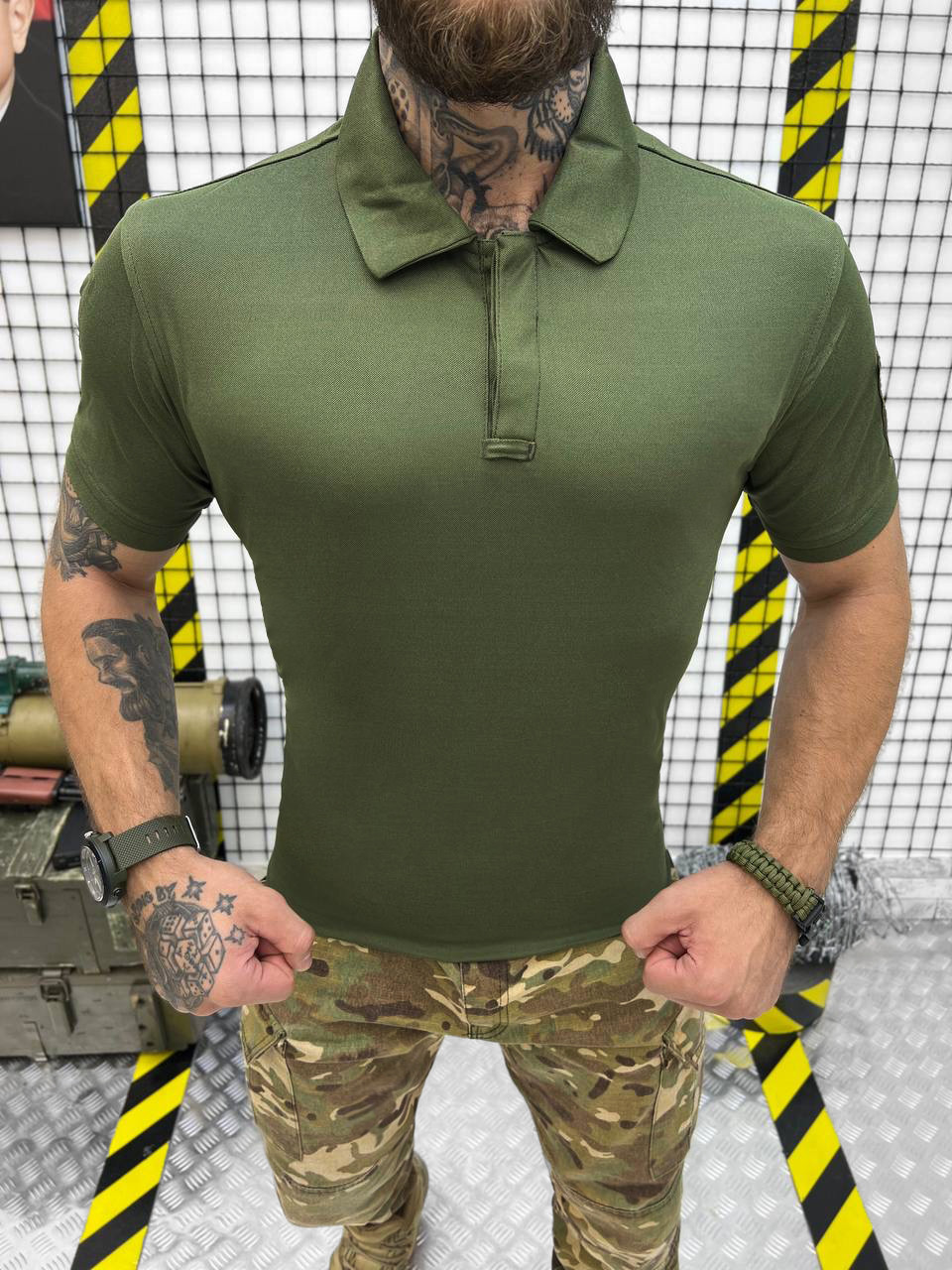 Тактична армійська футболка Polo олива поліестер чоловіча військова футболка поло з коміром короткий рукав