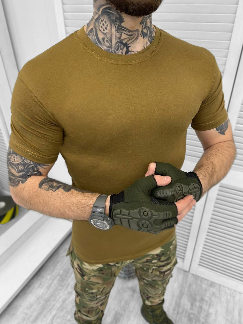 Тактична чоловіча армійська футболка койот бавовняна для військовослужбовців зсу