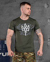 Тактическая футболка олива герб Украины полиэстер, мужская военная потоотводящая футболка с тризубом для зсу
