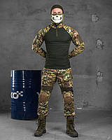 Тактический костюм мультикам рубашка штаны с наколенниками, мужская военная форма рип-стоп эластичные вставки