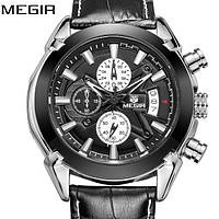 Часы мужские наручные механические черные с серебряным Megir 2020 Montre Dark Sensey Годинник чоловічий