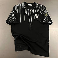 Stone Island Premium люкс футболка мужская коттон черная с белым Стоун Айленд
