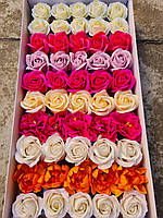 Натуральні троянди ручної роботи на мильній основі в подарунок, Мильні трояндочки в коробочці, Ароматне мило 50 шт.