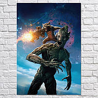 Плакат "Стражи Галактики, Грут и Енот-ракета, Guardians of the Galaxy, Groot", 60×42см