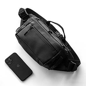 Нагрудна сумка бананка тактична STORM Поясна чорна з еко шкіри на 4 відділень