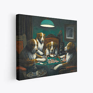 Картина на полотні "Кассій Кулідж, Собаки грають у покер, Cassius Coolidge, Dogs Playing Poker", 50×60см