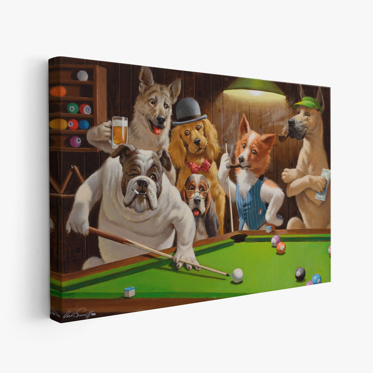 Картина на полотні "Артур Сарнофф, Собаки грають у більярд, Arthur Sarnoff, Dogs Playing Pool", 41×60см