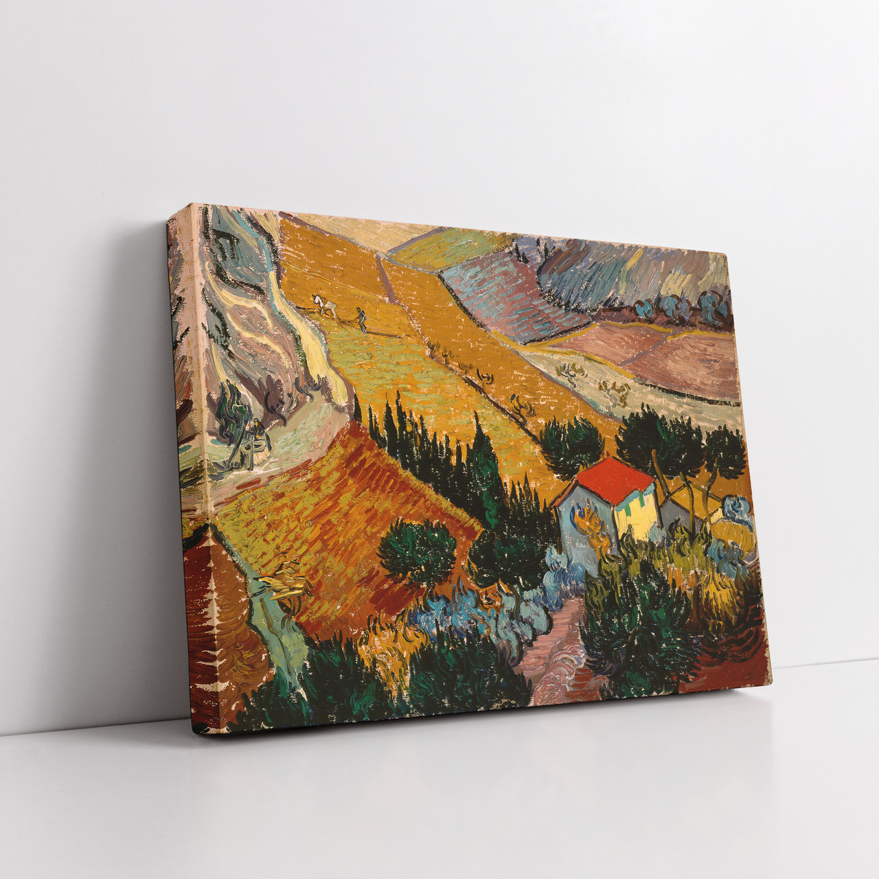 Картина на полотні "Вінсент ван Гог, Пейзаж з домом і пахарем, Vincent van Gogh", 45×60см