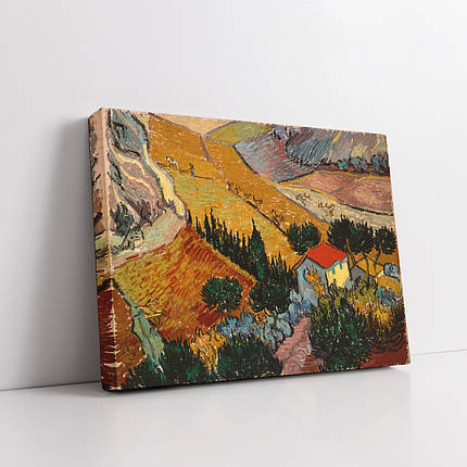 Картина на полотні "Вінсент ван Гог, Пейзаж з домом і пахарем, Vincent van Gogh", 45×60см, фото 1