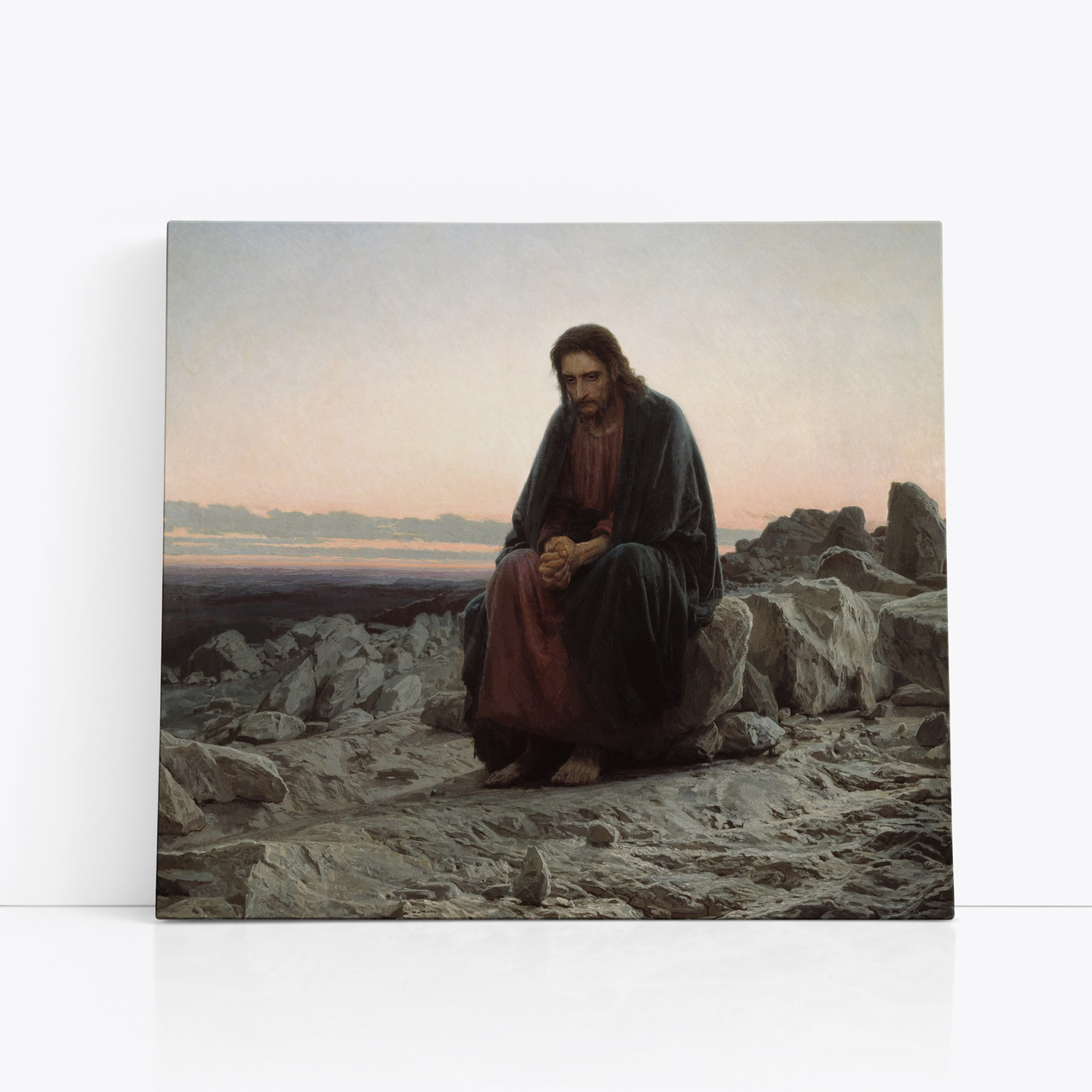 Картина на полотні "Іван Крамськой, Христос у пустелі, Ivan Kramskoy, Christ in the Wilderness", 60×68см