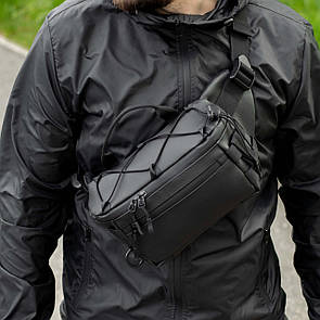 Нагрудна сумка бананка тактична STORM Поясна чорна з еко шкіри на 4 відділень