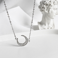 Цепочка Серебряная с кулоном подвеской Луна в стиле Минимализм женская