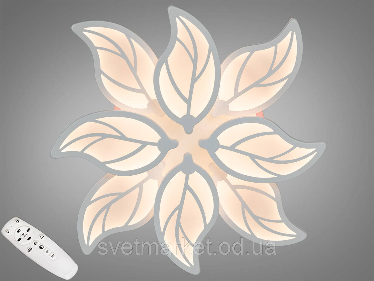 Світлодіодна люстра з різнокольоровою підсвіткою і димованим пультом 8028/4+4WH LED 3color dimmer, фото 1