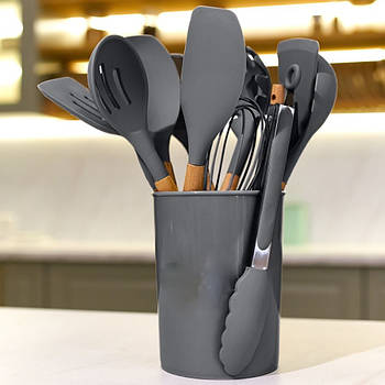 Набір кухонного приладдя 12шт Kitchen Set, Сірий / Кухонний набір силіконовий з підставкою