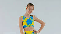 Спортивный топ для девочки из бифлекса желто-голубого цвета р. 26-44