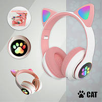 Дитячі навушники котик CAT STN-28 рожеві, Bluetooth навушники з WI-855 котячими вушками