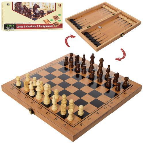 Шахи 3в1 (нарди, шашки), дерев'яні, у кор. 35*18*5,5 см (18 шт.)